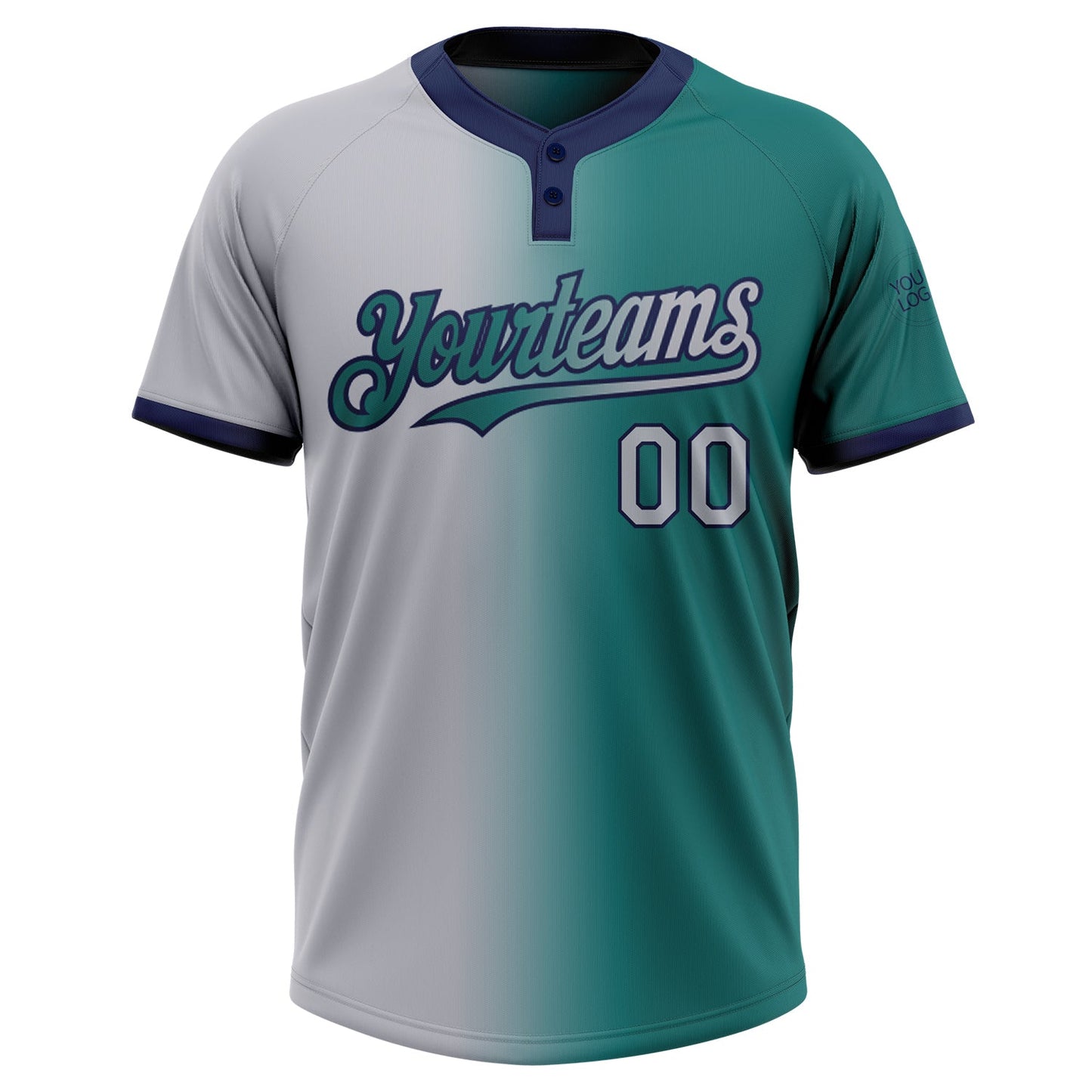 Custom Teal Gray-Navy Gradient Fashion Two-Button Unisex Softball Jersey view 2
