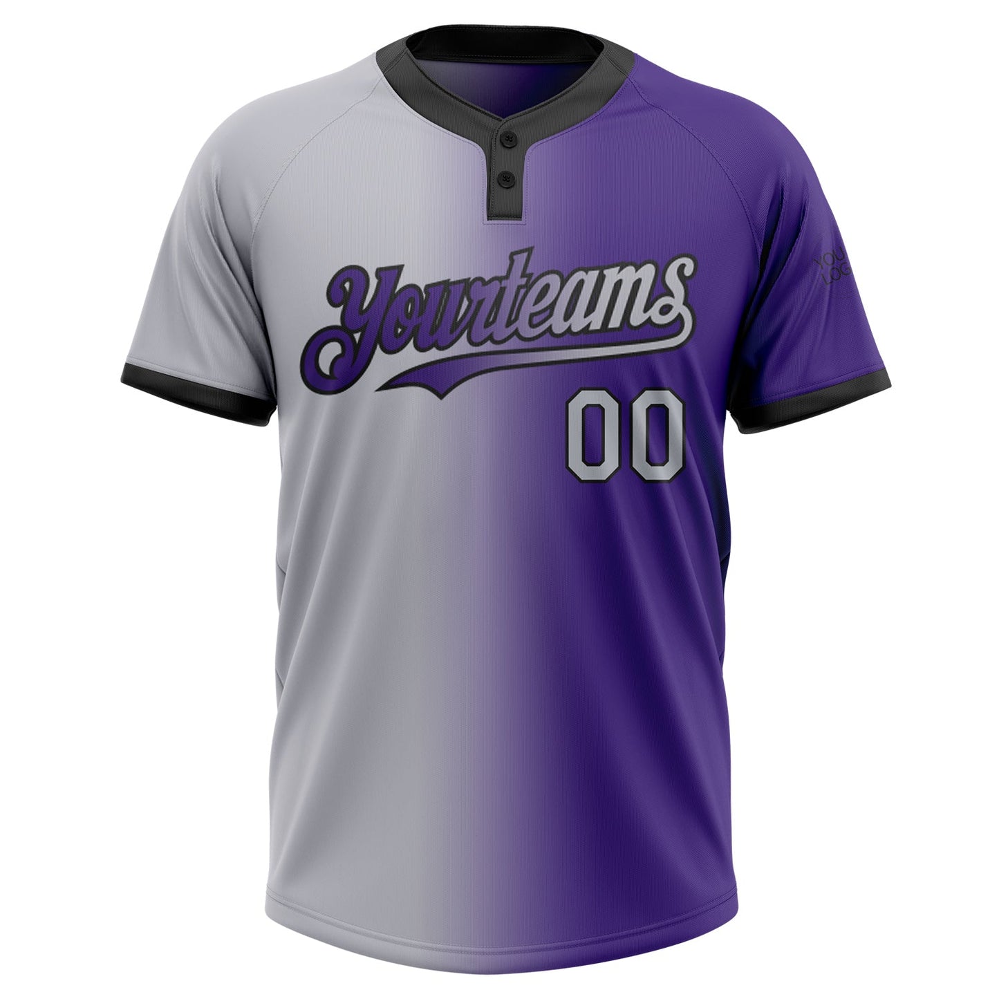 Custom Purple Gray-Black Gradient Fashion Two-Button Unisex Softball Jersey view 2