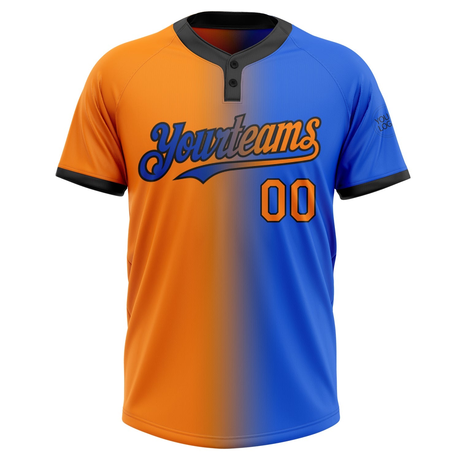 Custom Thunder Blue Bay Orange-Black Gradient Fashion Two-Button Unisex Softball Jersey view 2