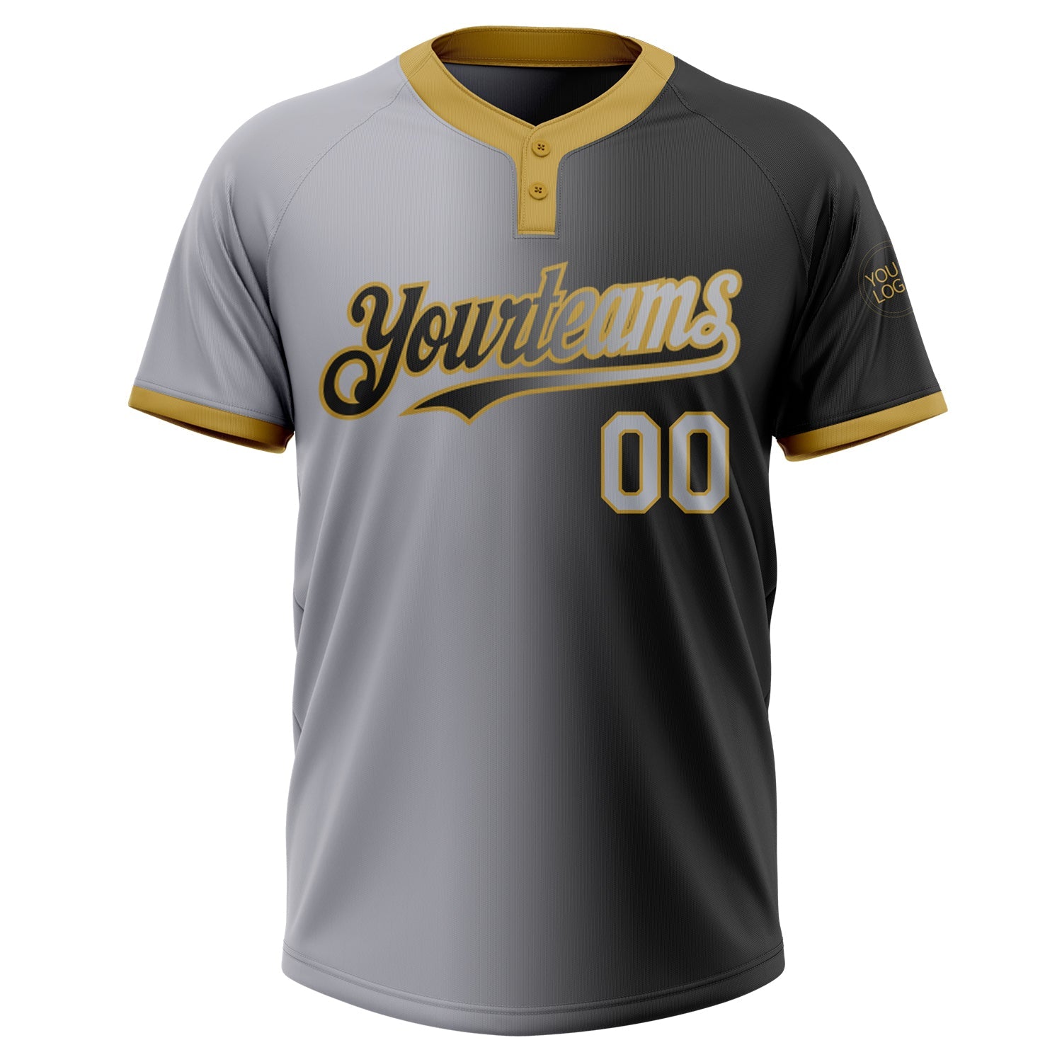 Custom Black Gray-Old Gold Gradient Fashion Two-Button Unisex Softball Jersey view 2
