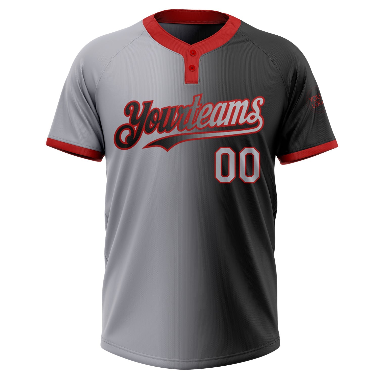 Custom Black Gray-Red Gradient Fashion Two-Button Unisex Softball Jersey view 2