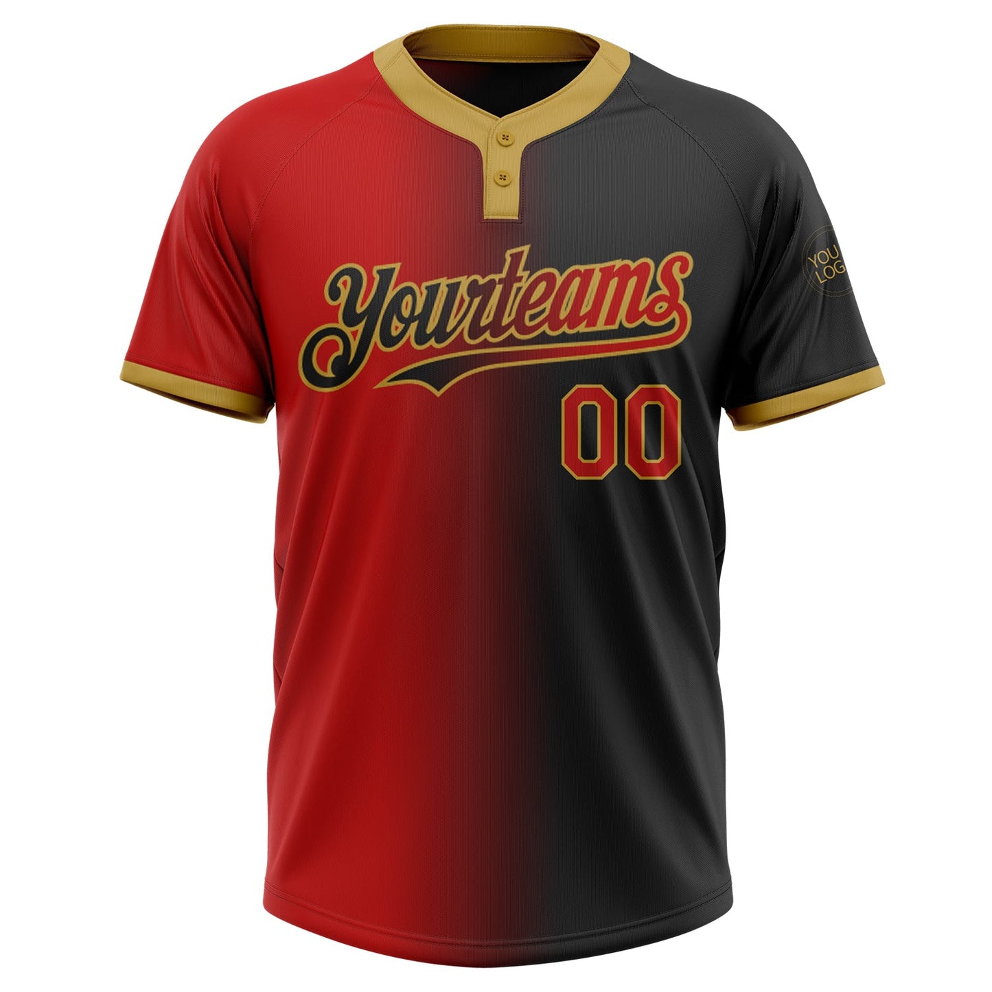 Custom Black Red-Old Gold Gradient Fashion Two-Button Unisex Softball Jersey view 2