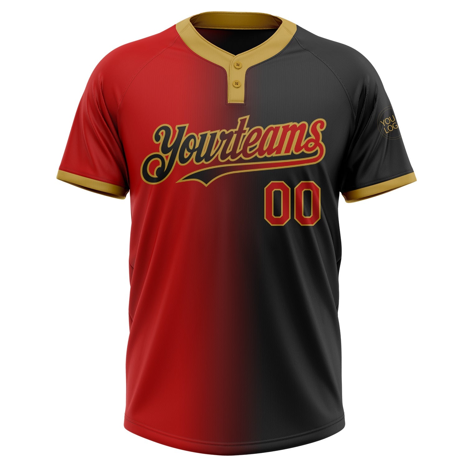 Custom Black Red-Old Gold Gradient Fashion Two-Button Unisex Softball Jersey view 2