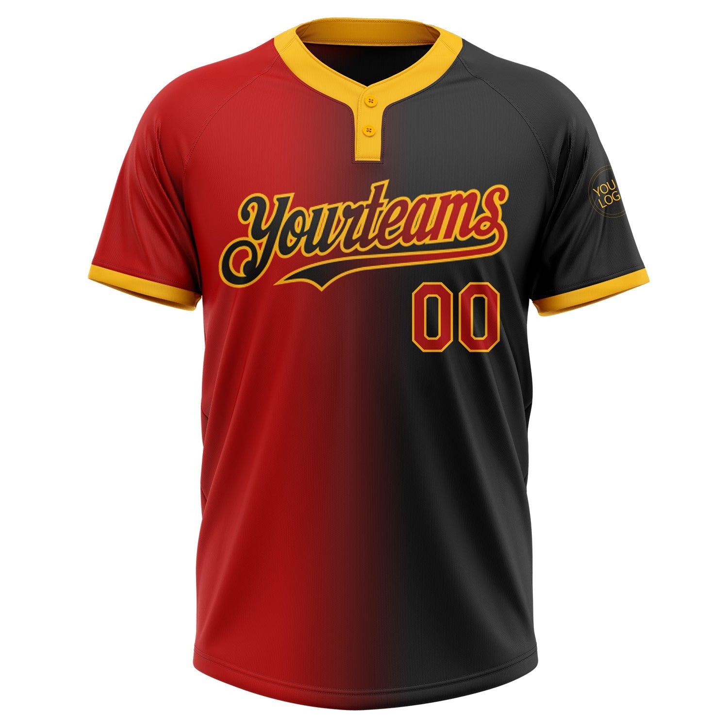 Custom Black Red-Gold Gradient Fashion Two-Button Unisex Softball Jersey view 2