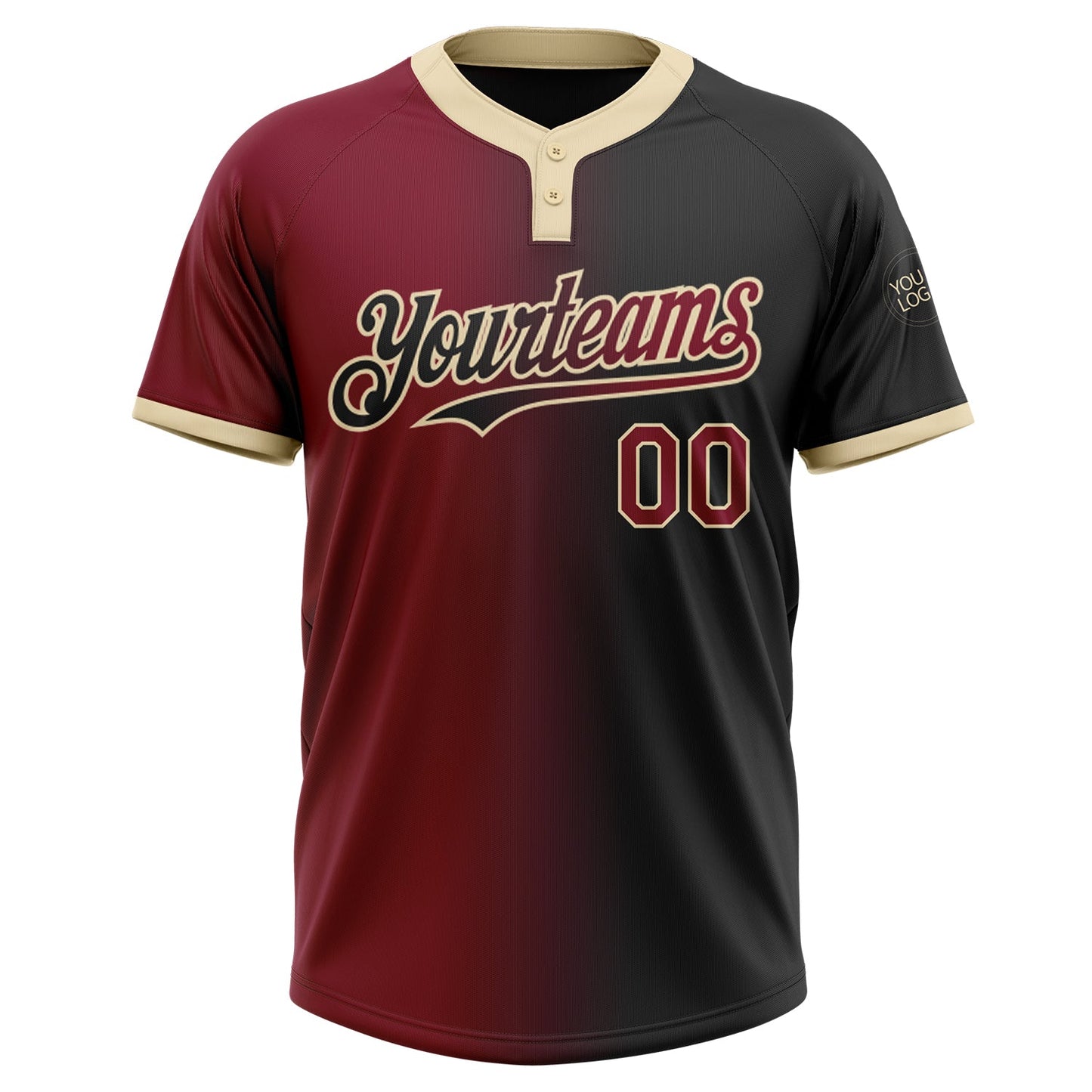 Custom Black Crimson-City Cream Gradient Fashion Two-Button Unisex Softball Jersey view 2