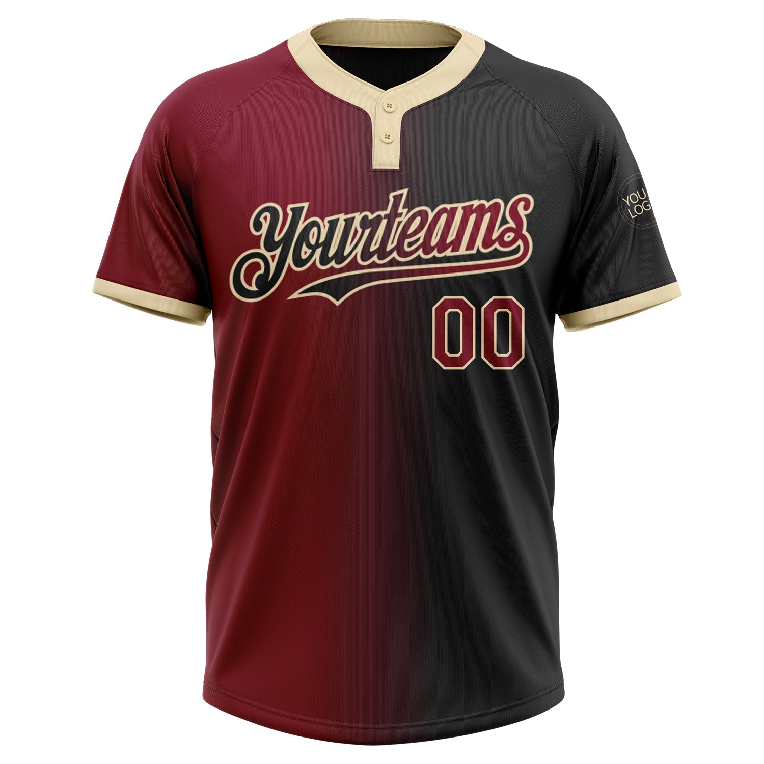 Custom Black Crimson-City Cream Gradient Fashion Two-Button Unisex Softball Jersey view 2