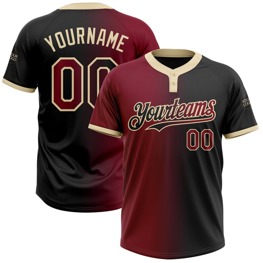 Custom Black Crimson-City Cream Gradient Fashion Two-Button Unisex Softball Jersey - Main View