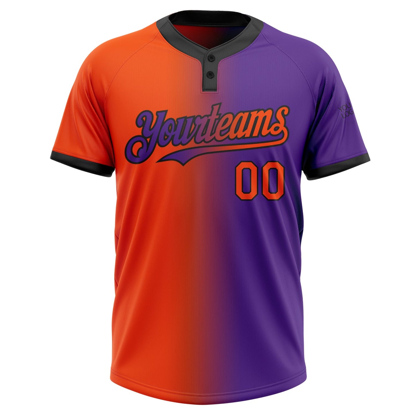 Custom Purple Orange-Black Gradient Fashion Two-Button Unisex Softball Jersey view 2