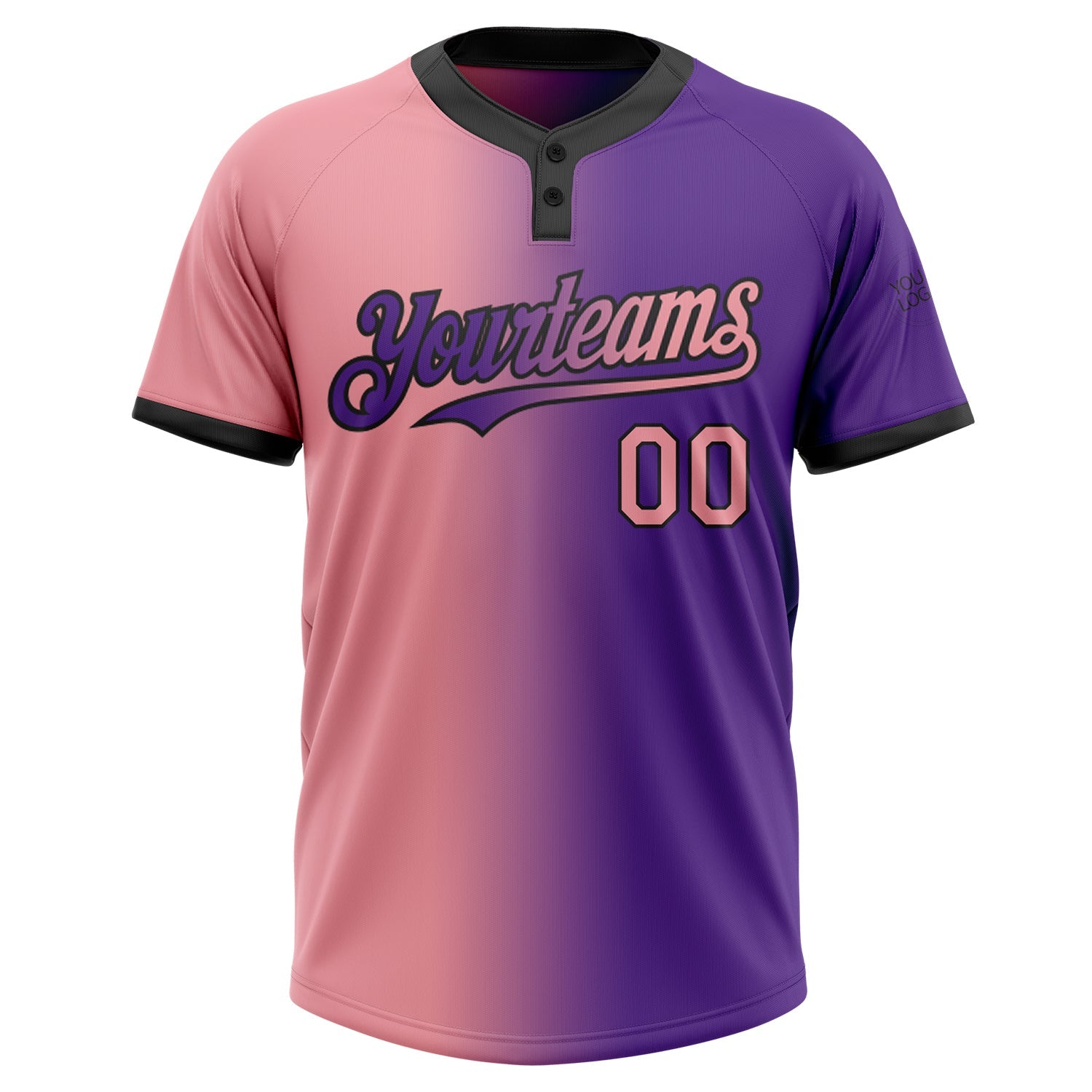 Custom Purple Medium Pink-Black Gradient Fashion Two-Button Unisex Softball Jersey view 2