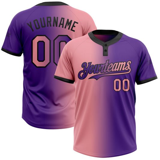 Custom Purple Medium Pink-Black Gradient Fashion Two-Button Unisex Softball Jersey - Main View