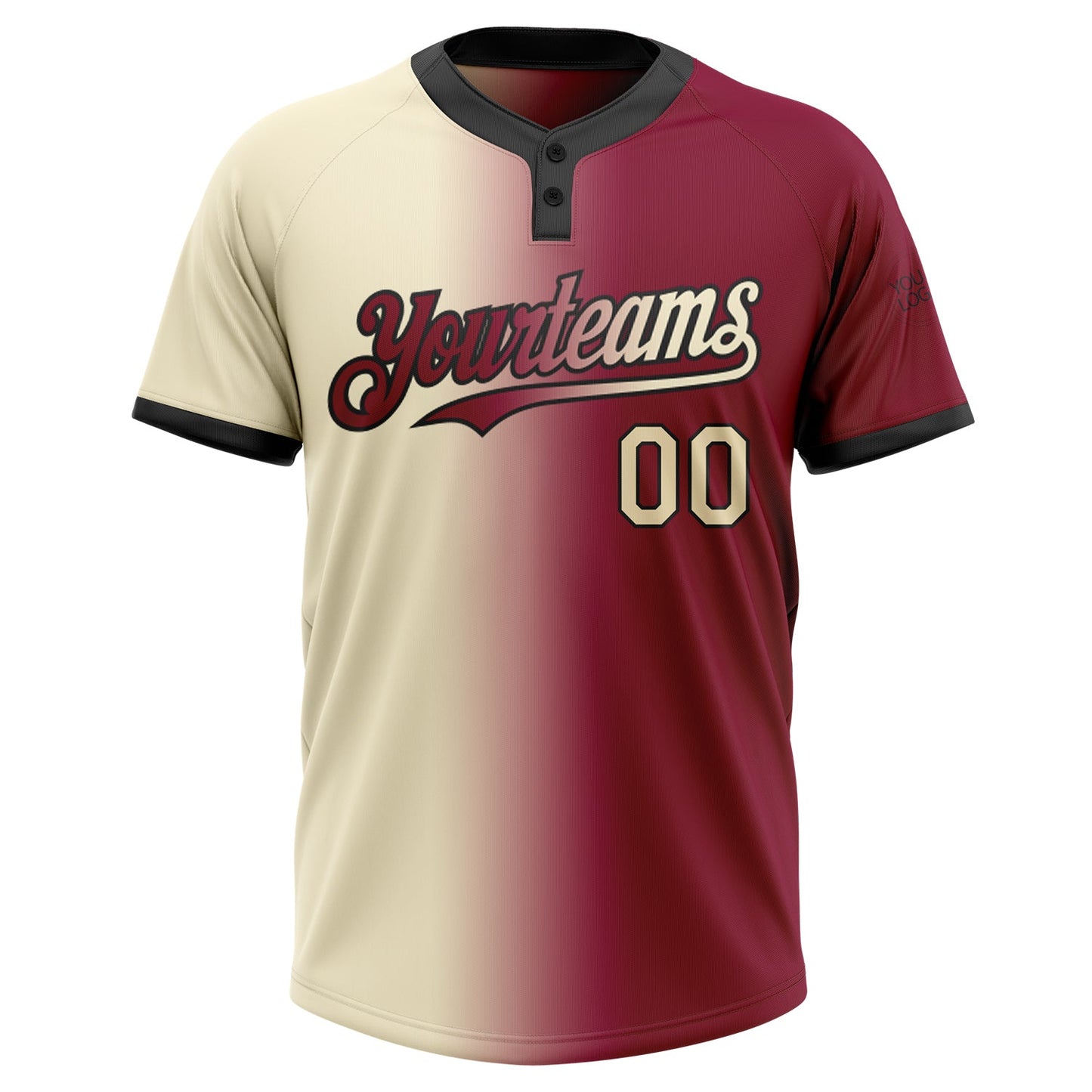 Custom Maroon Cream-Black Gradient Fashion Two-Button Unisex Softball Jersey view 2