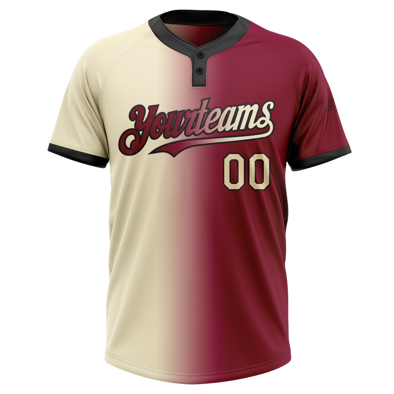 Custom Maroon Cream-Black Gradient Fashion Two-Button Unisex Softball Jersey view 2