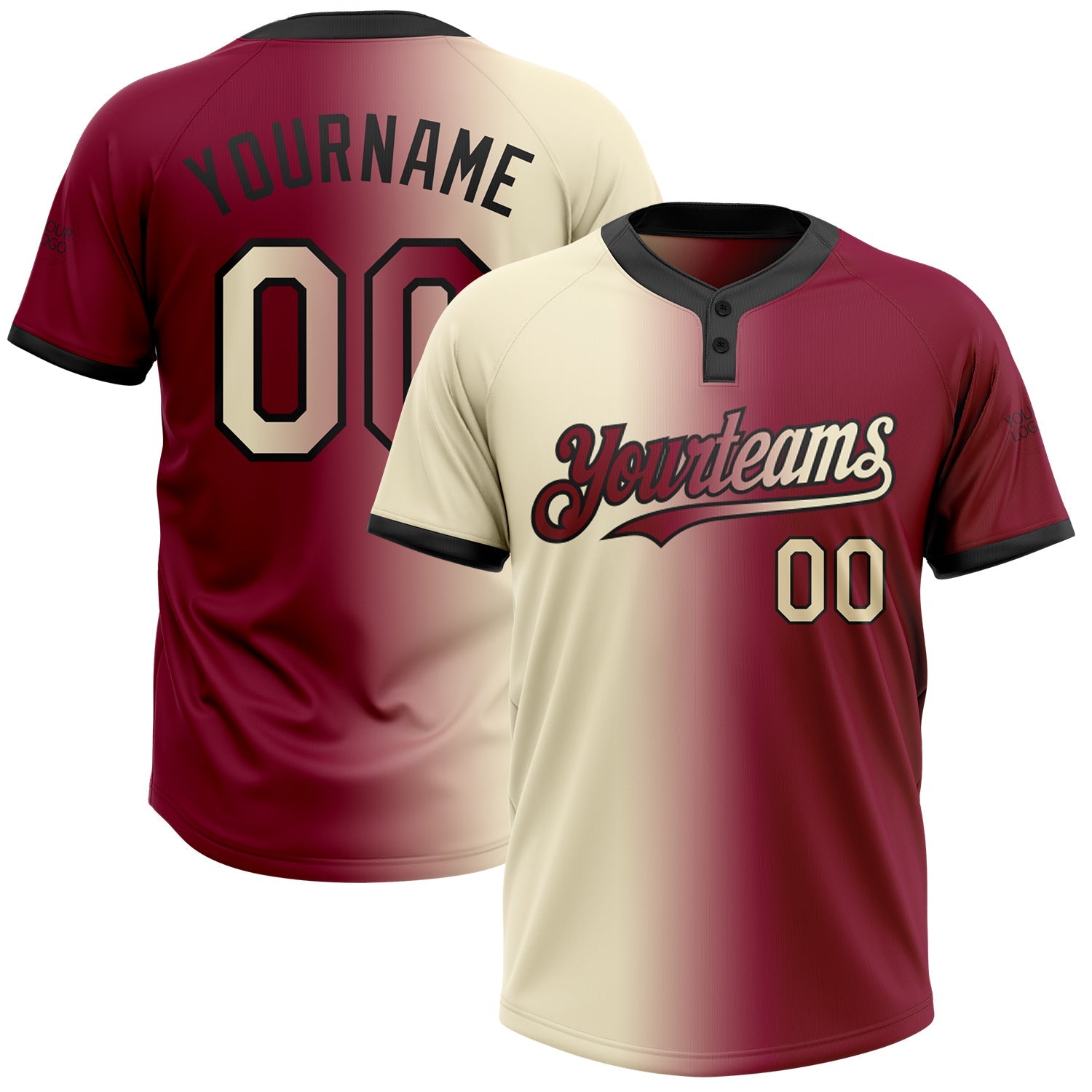 Custom Maroon Cream-Black Gradient Fashion Two-Button Unisex Softball Jersey - Main View