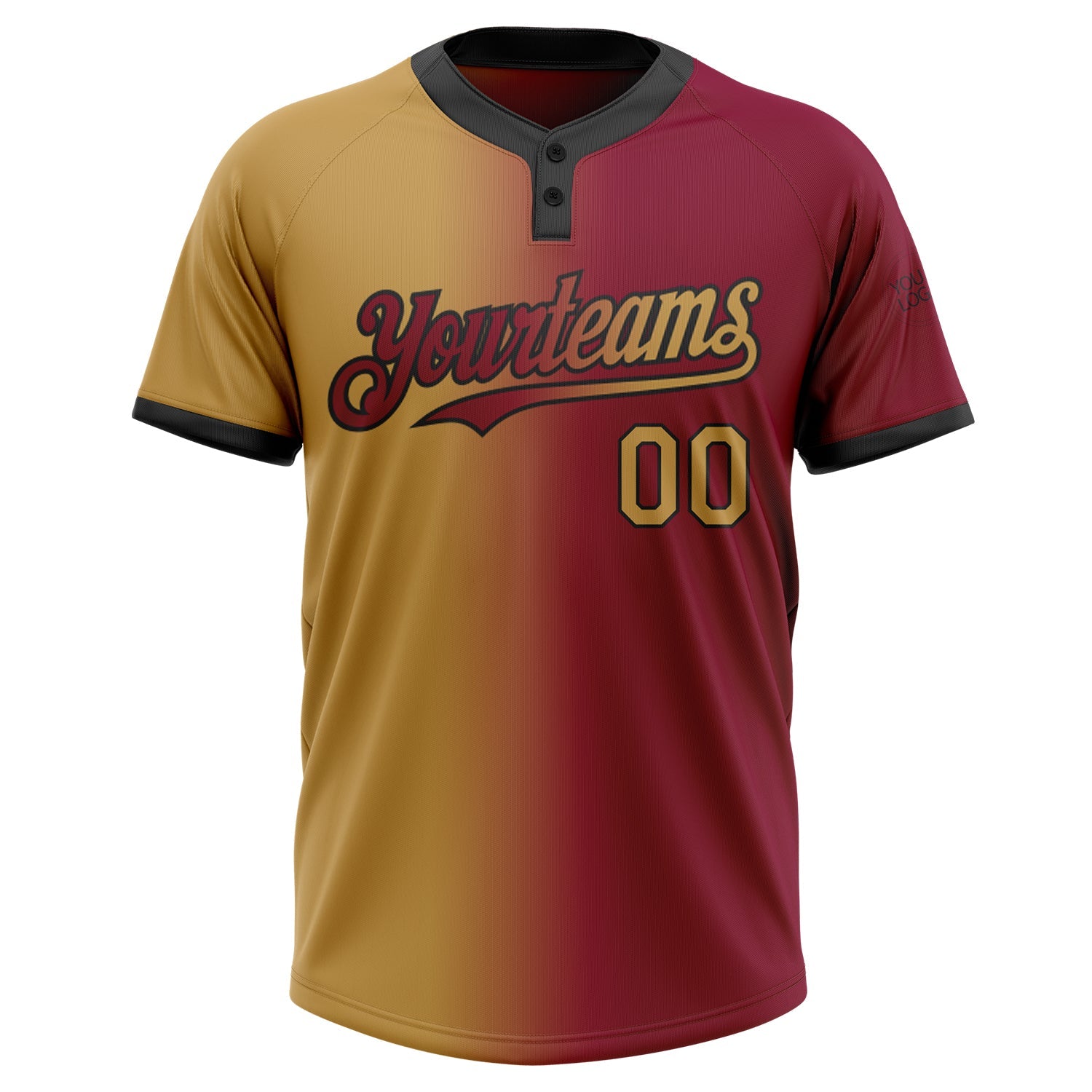Custom Maroon Old Gold-Black Gradient Fashion Two-Button Unisex Softball Jersey view 2