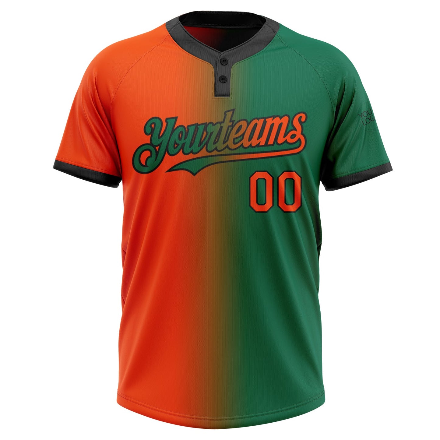 Custom Kelly Green Orange-Black Gradient Fashion Two-Button Unisex Softball Jersey view 2