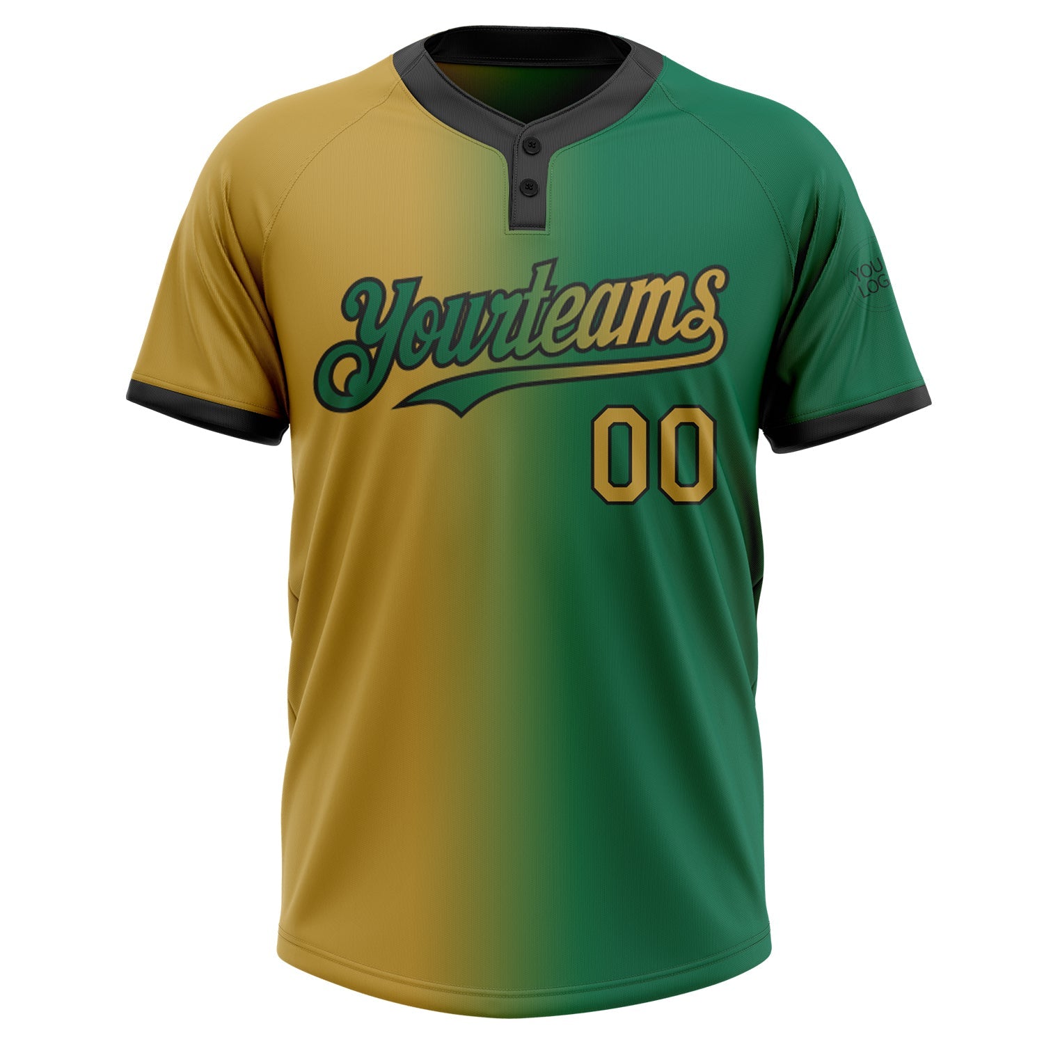 Custom Kelly Green Old Gold-Black Gradient Fashion Two-Button Unisex Softball Jersey view 2