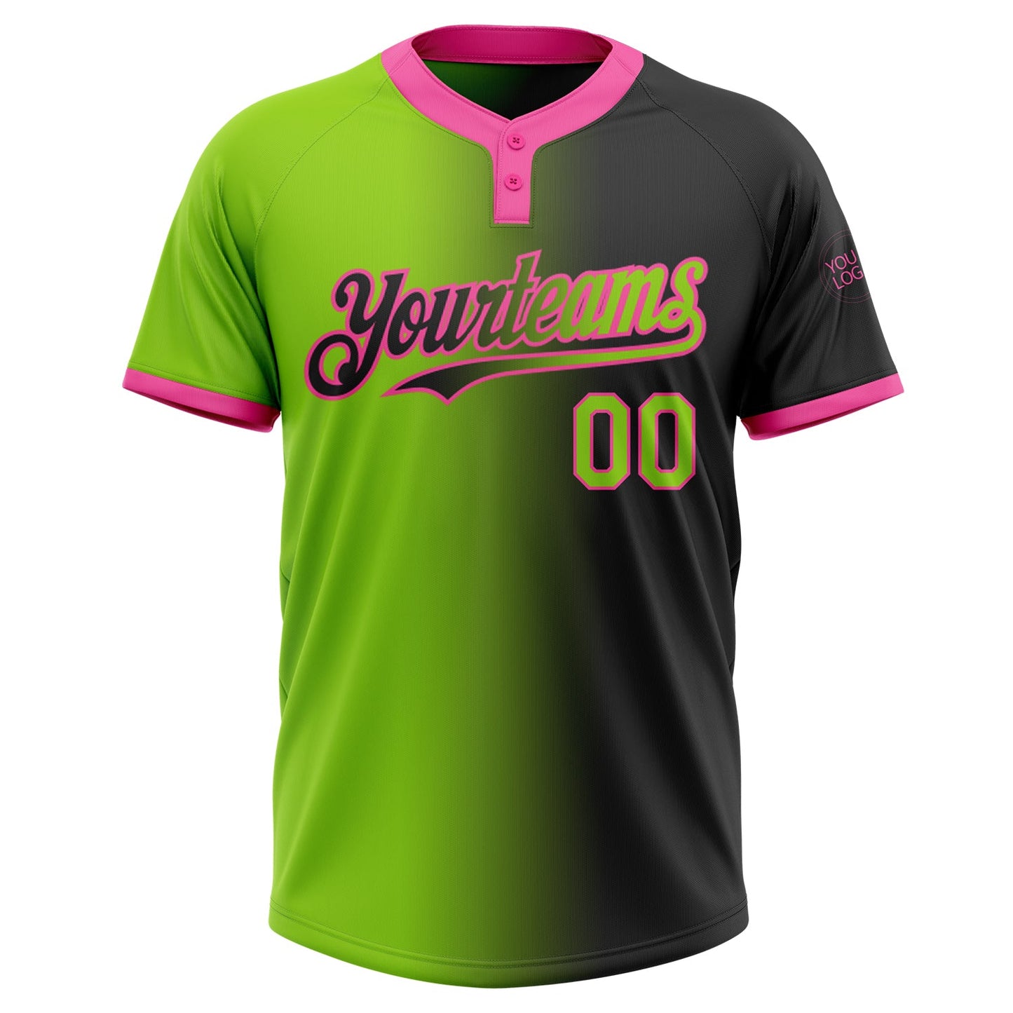 Custom Black Neon Green-Pink Gradient Fashion Two-Button Unisex Softball Jersey view 2
