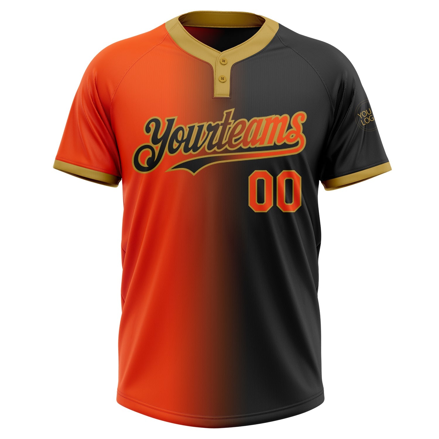 Custom Black Orange-Old Gold Gradient Fashion Two-Button Unisex Softball Jersey view 2