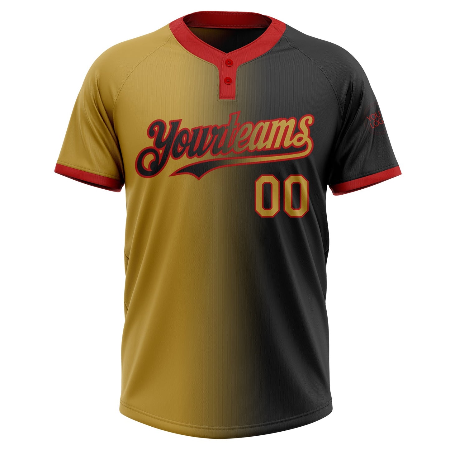 Custom Black Old Gold-Red Gradient Fashion Two-Button Unisex Softball Jersey view 2