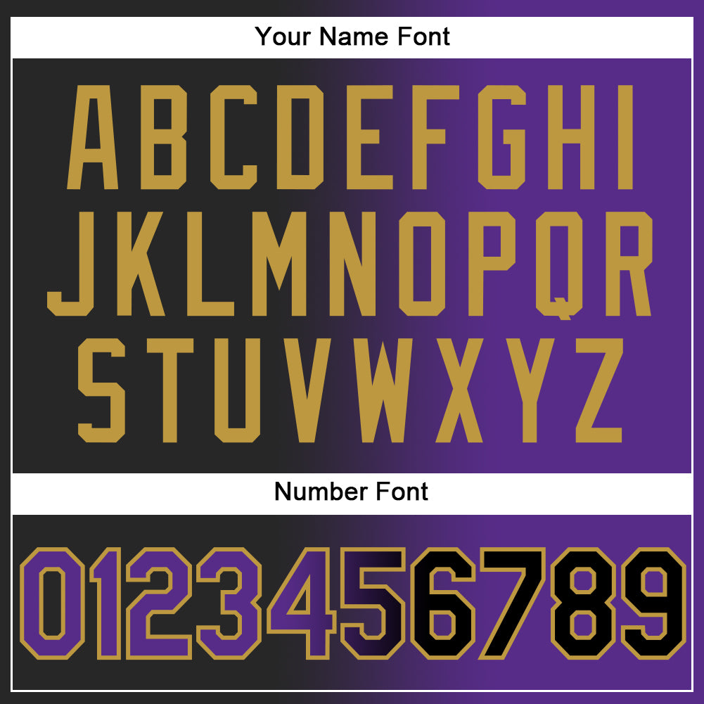 Custom Black Purple-Old Gold Gradient Fashion Two-Button Unisex Softball Jersey view 5