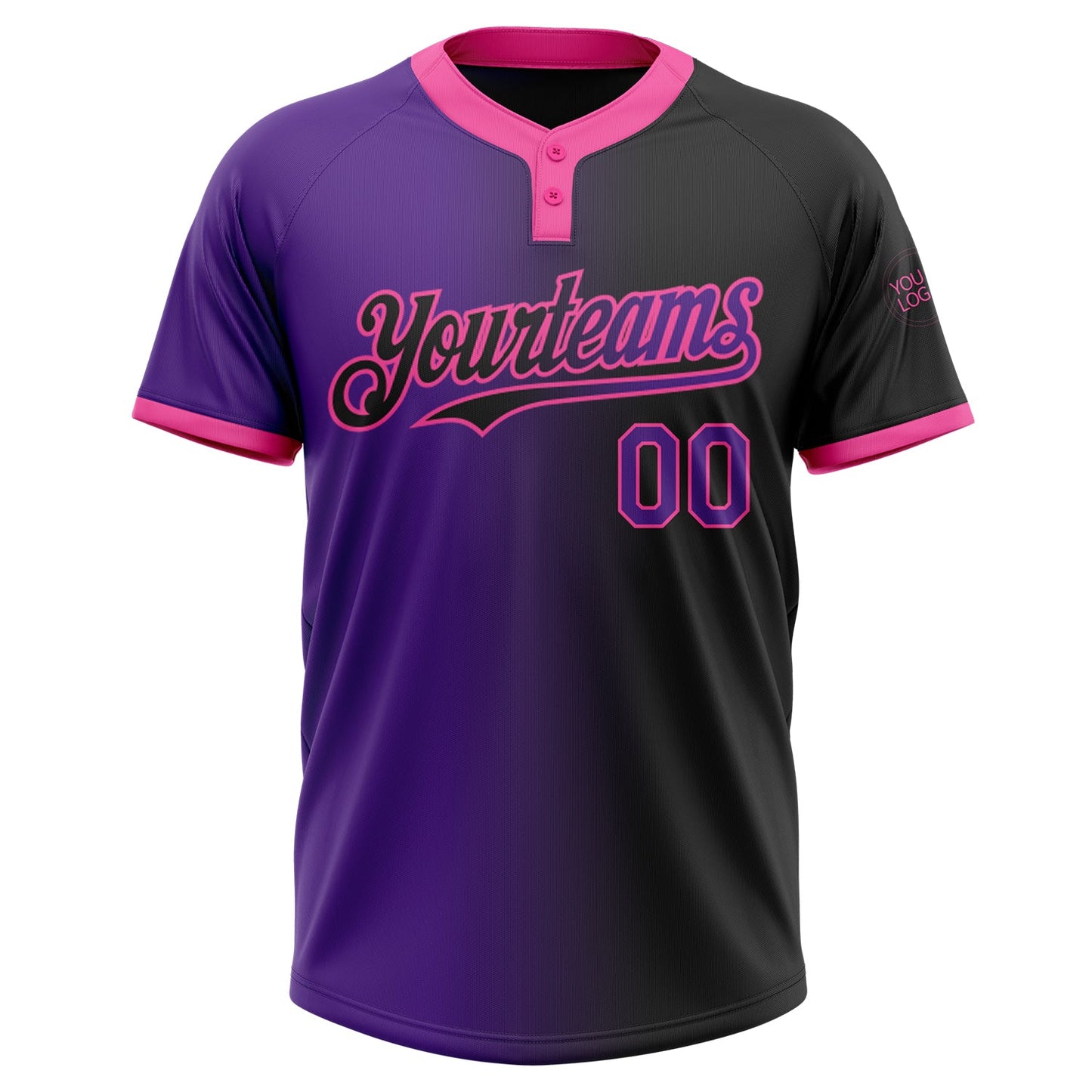 Custom Black Purple-Pink Gradient Fashion Two-Button Unisex Softball Jersey view 2