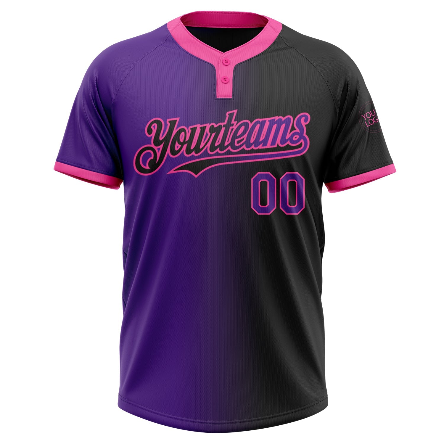 Custom Black Purple-Pink Gradient Fashion Two-Button Unisex Softball Jersey view 2