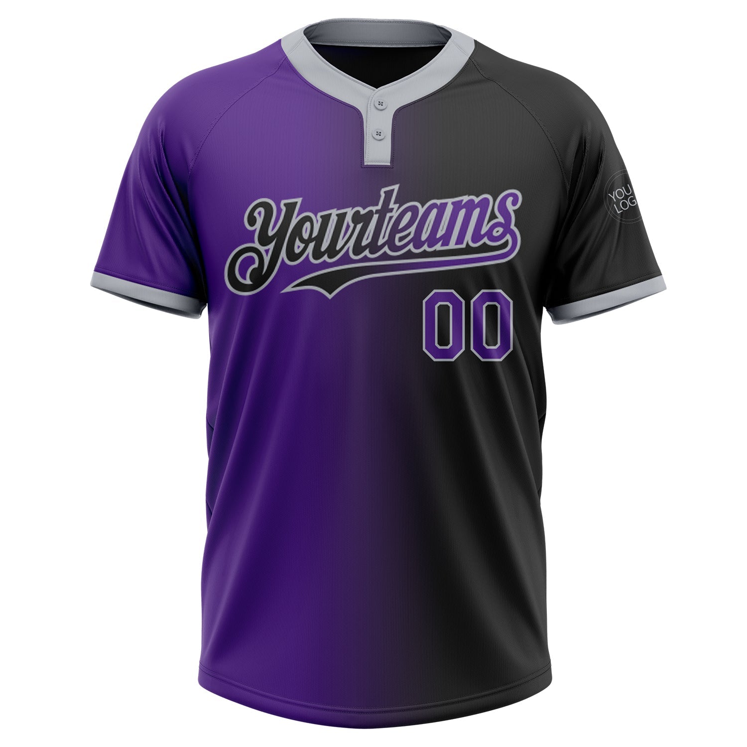 Custom Black Purple-Gray Gradient Fashion Two-Button Unisex Softball Jersey view 2