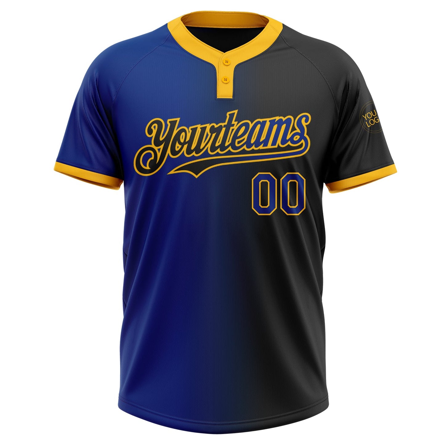 Custom Black Royal-Gold Gradient Fashion Two-Button Unisex Softball Jersey view 2