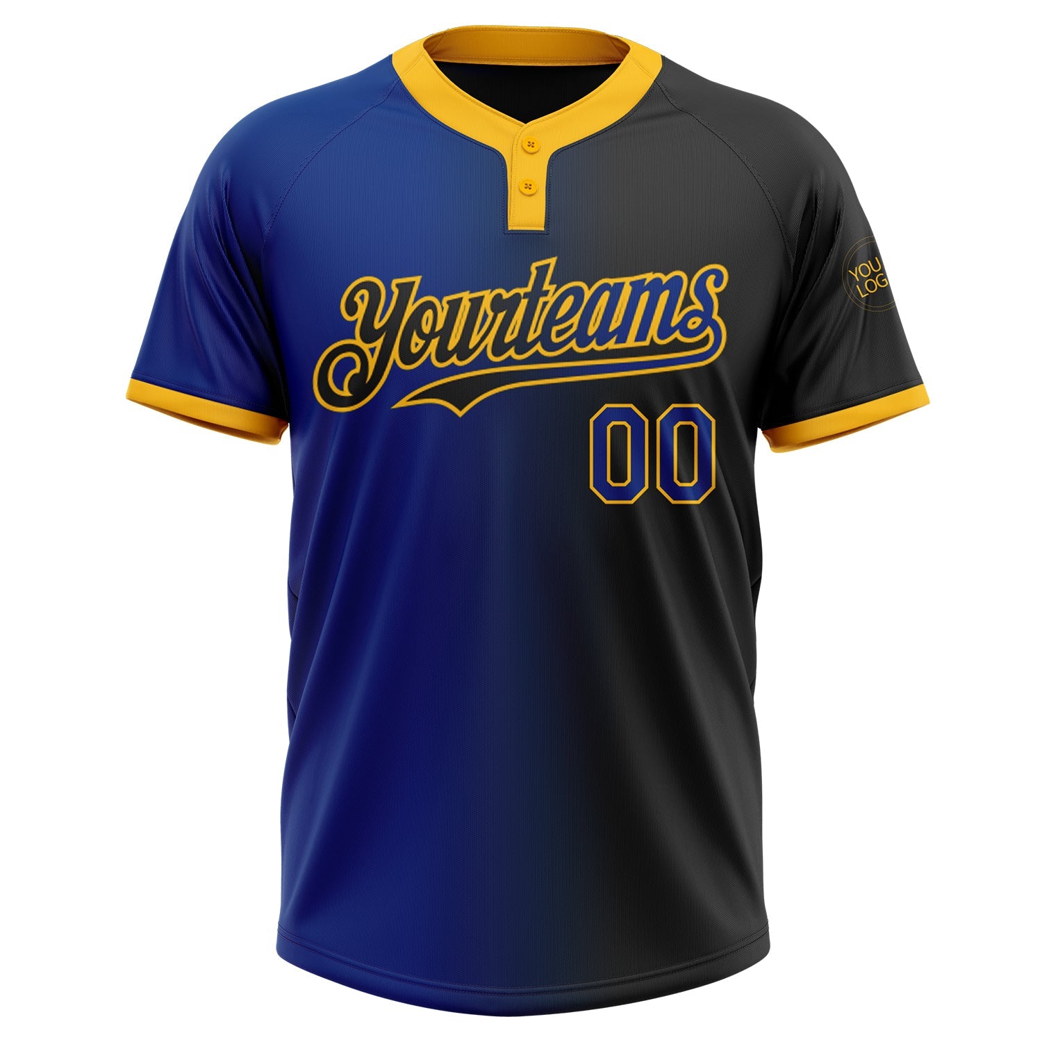 Custom Black Royal-Gold Gradient Fashion Two-Button Unisex Softball Jersey view 2