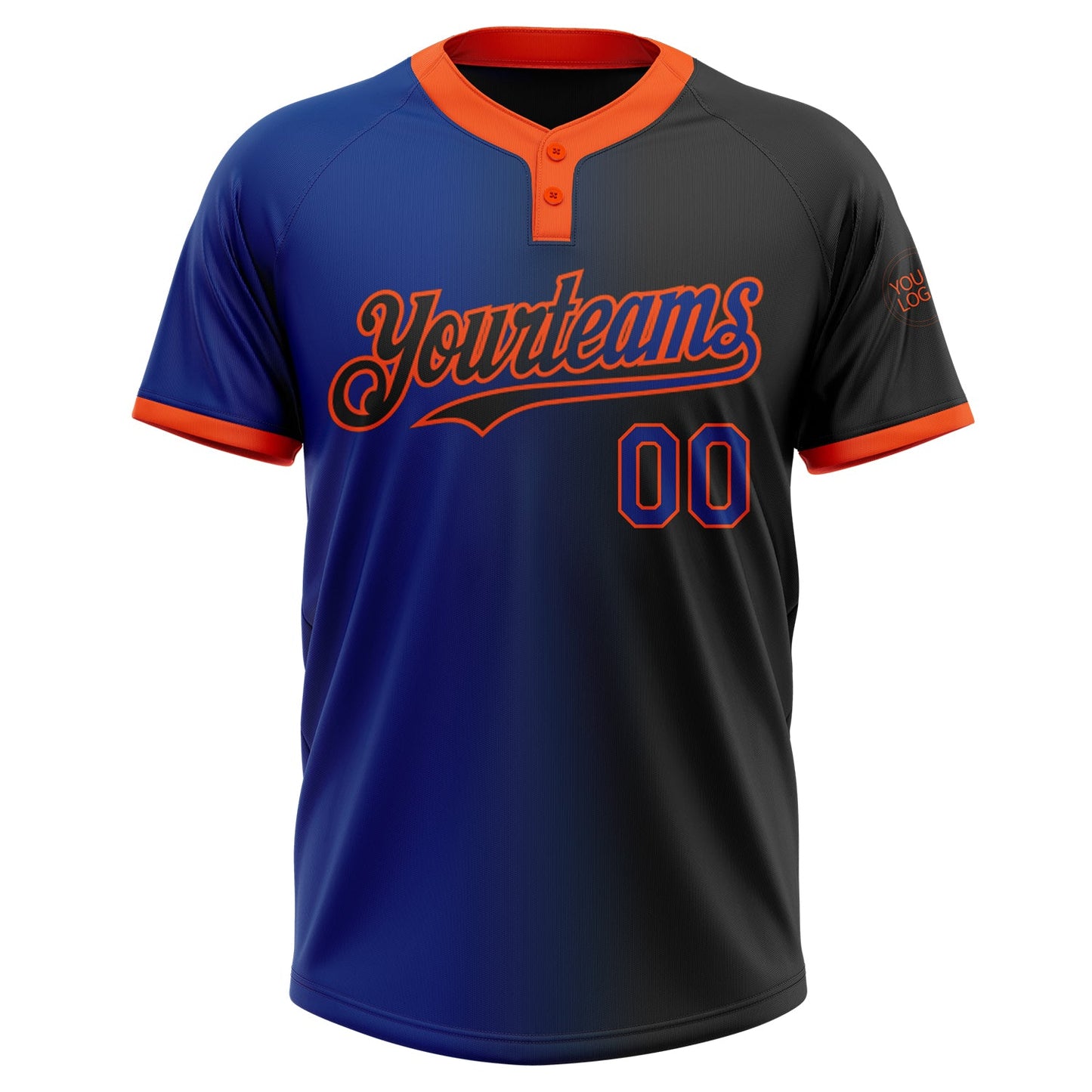 Custom Black Royal-Orange Gradient Fashion Two-Button Unisex Softball Jersey view 2