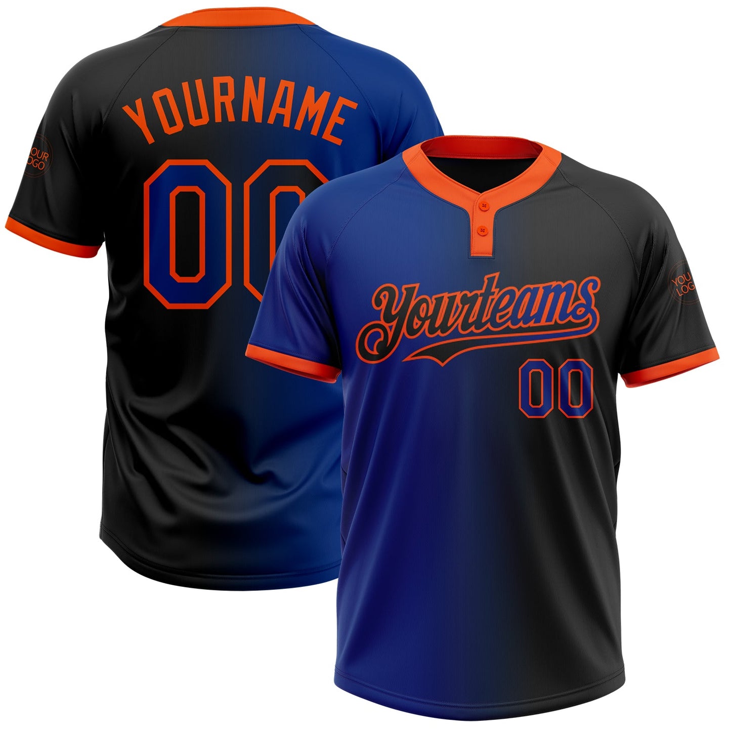 Custom Black Royal-Orange Gradient Fashion Two-Button Unisex Softball Jersey - Main View