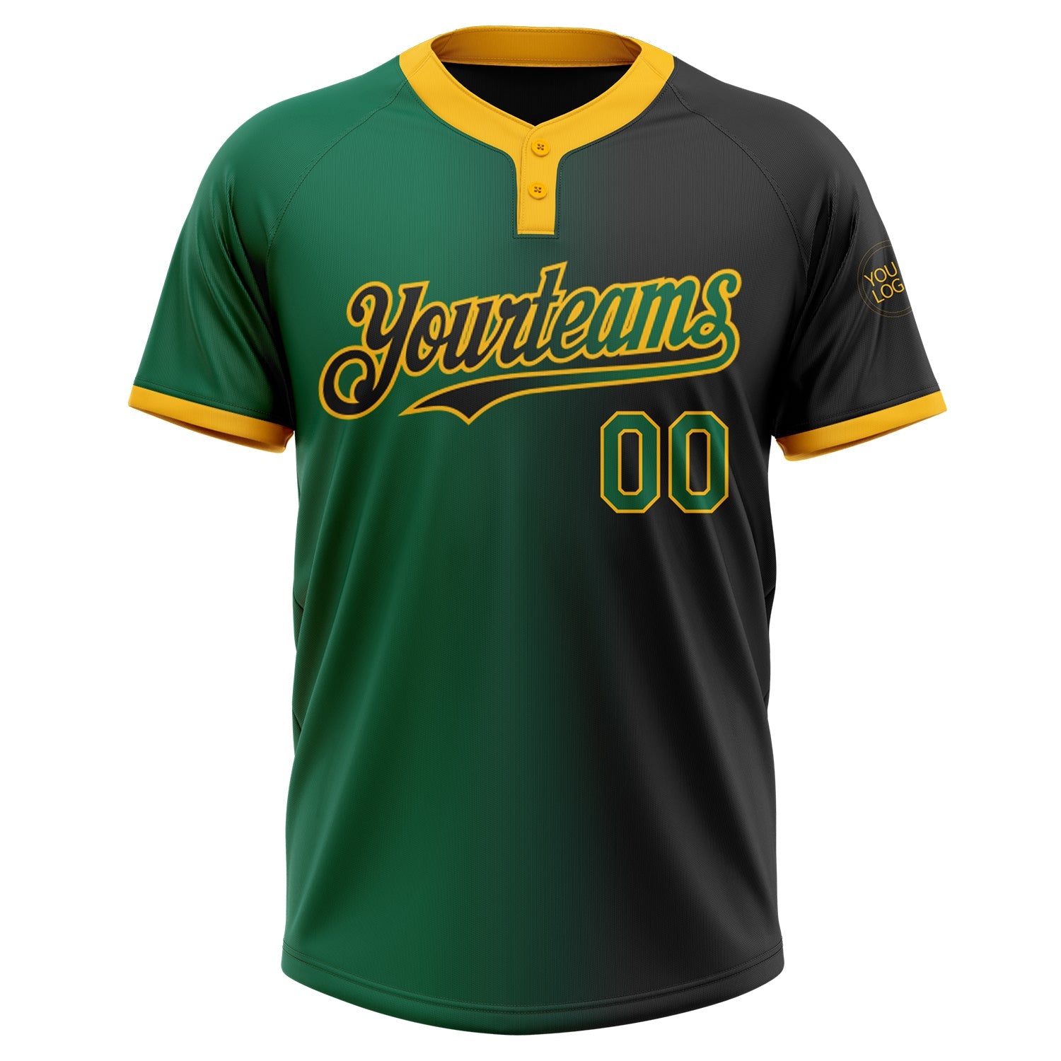 Custom Black Kelly Green-Gold Gradient Fashion Two-Button Unisex Softball Jersey view 2