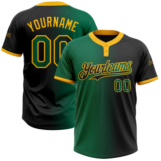 Custom Black Kelly Green-Gold Gradient Fashion Two-Button Unisex Softball Jersey - Main View