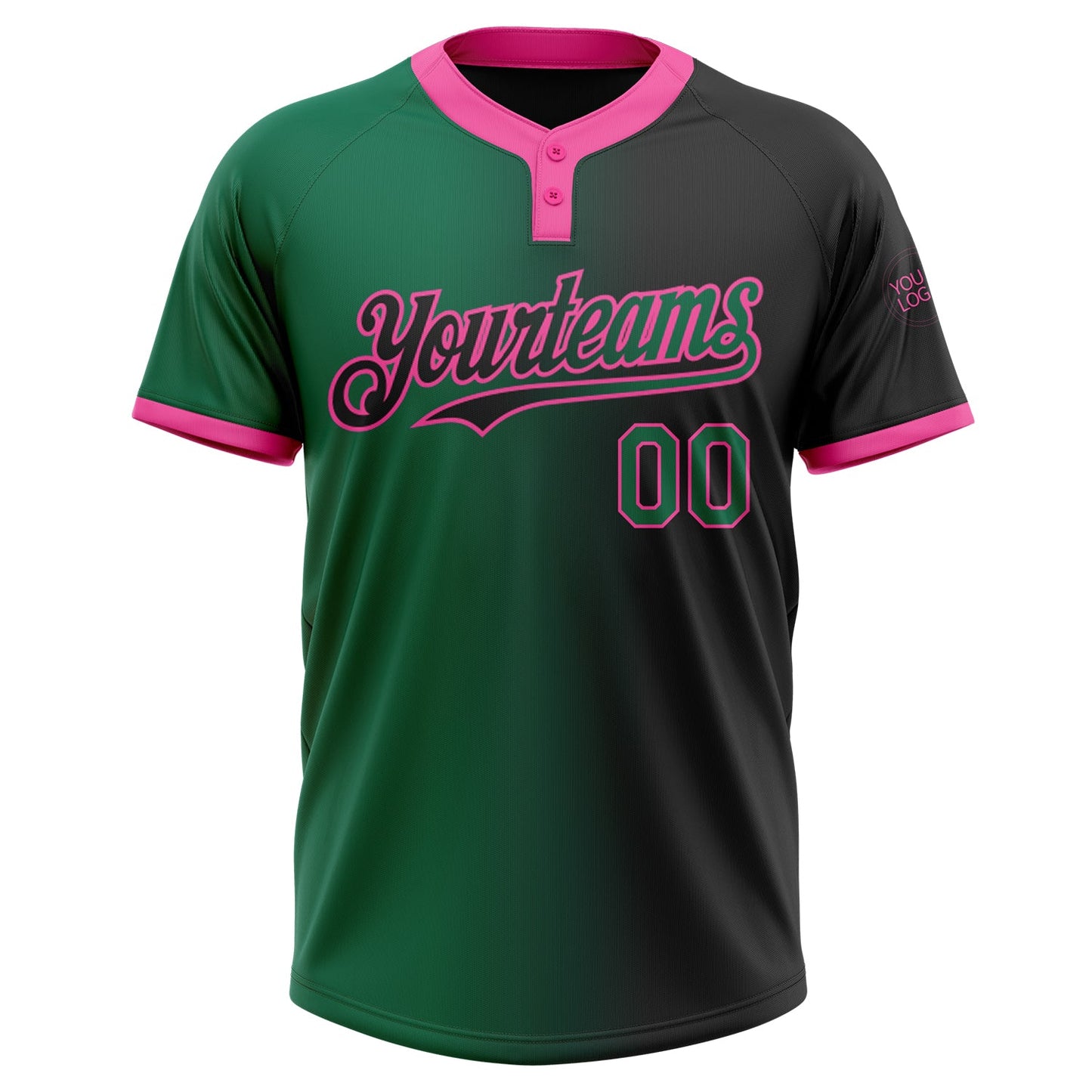 Custom Black Kelly Green-Pink Gradient Fashion Two-Button Unisex Softball Jersey view 2