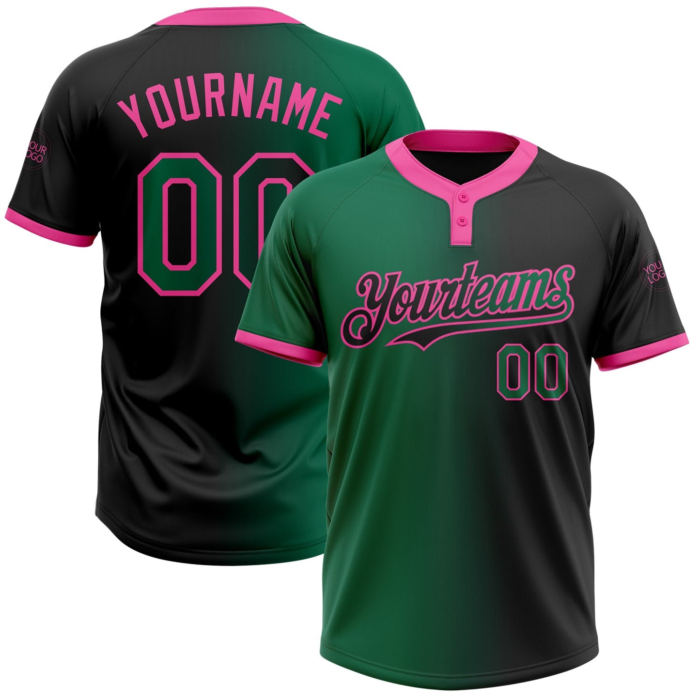 Custom Black Kelly Green-Pink Gradient Fashion Two-Button Unisex Softball Jersey - Main View