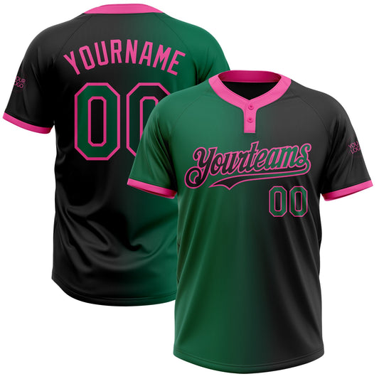 Custom Black Kelly Green-Pink Gradient Fashion Two-Button Unisex Softball Jersey - Main View