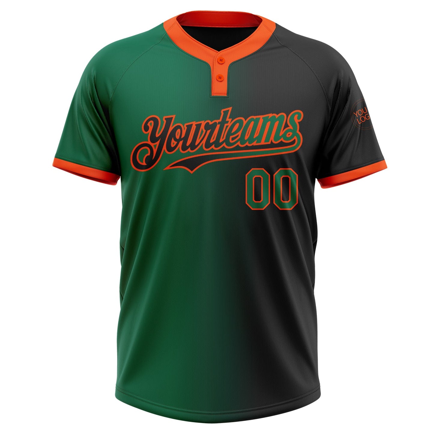 Custom Black Kelly Green-Orange Gradient Fashion Two-Button Unisex Softball Jersey view 2