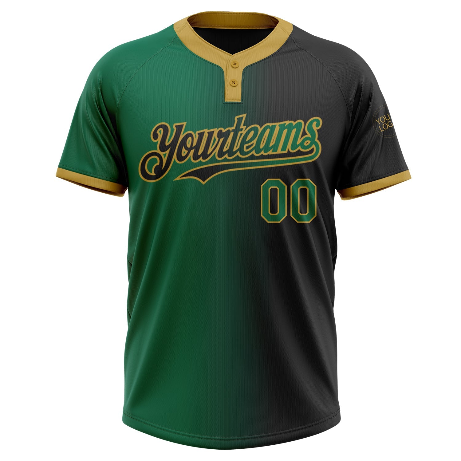 Custom Black Kelly Green-Old Gold Gradient Fashion Two-Button Unisex Softball Jersey view 2