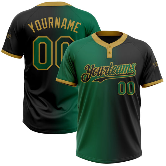 Custom Black Kelly Green-Old Gold Gradient Fashion Two-Button Unisex Softball Jersey - Main View