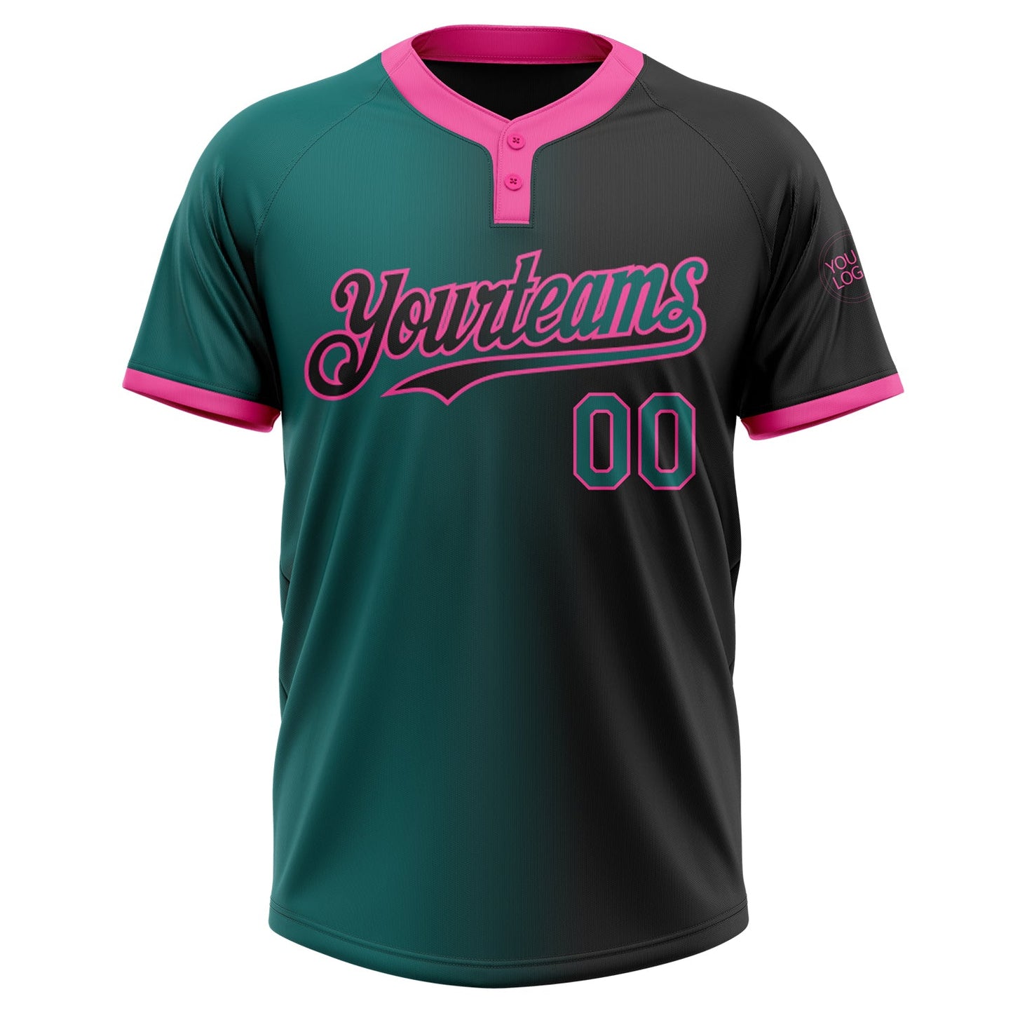 Custom Black Teal-Pink Gradient Fashion Two-Button Unisex Softball Jersey view 2