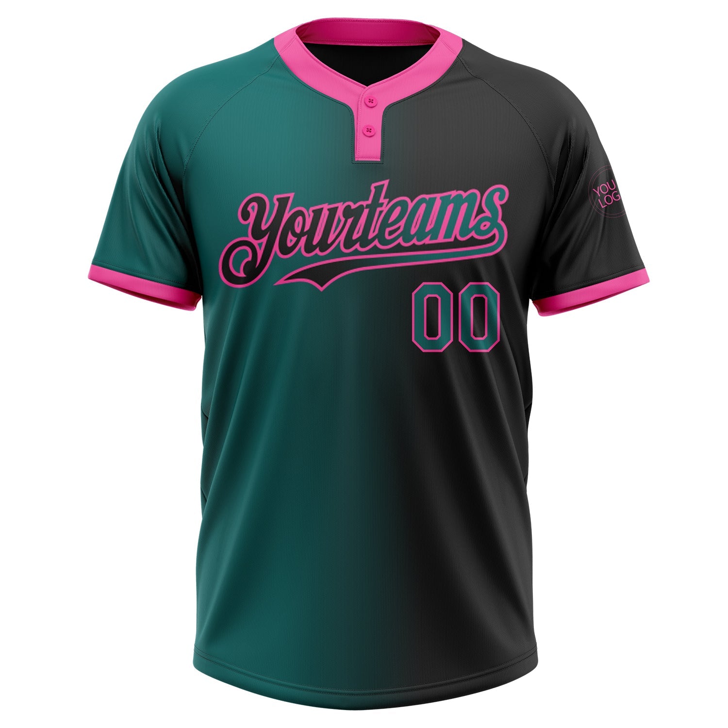 Custom Black Teal-Pink Gradient Fashion Two-Button Unisex Softball Jersey view 2