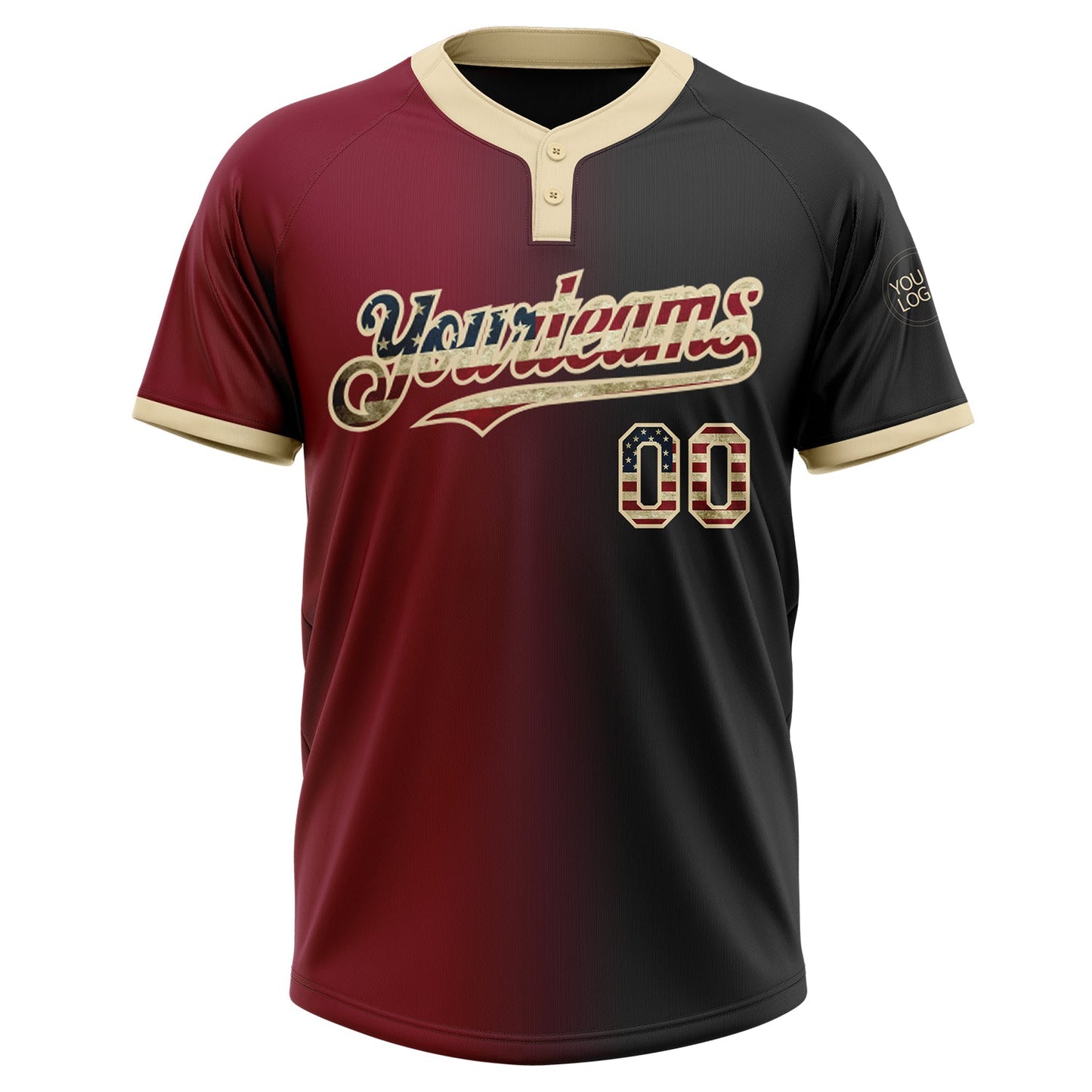 Custom Black Vintage USA Flag Crimson-City Cream Gradient Fashion Two-Button Unisex Softball Jersey view 2
