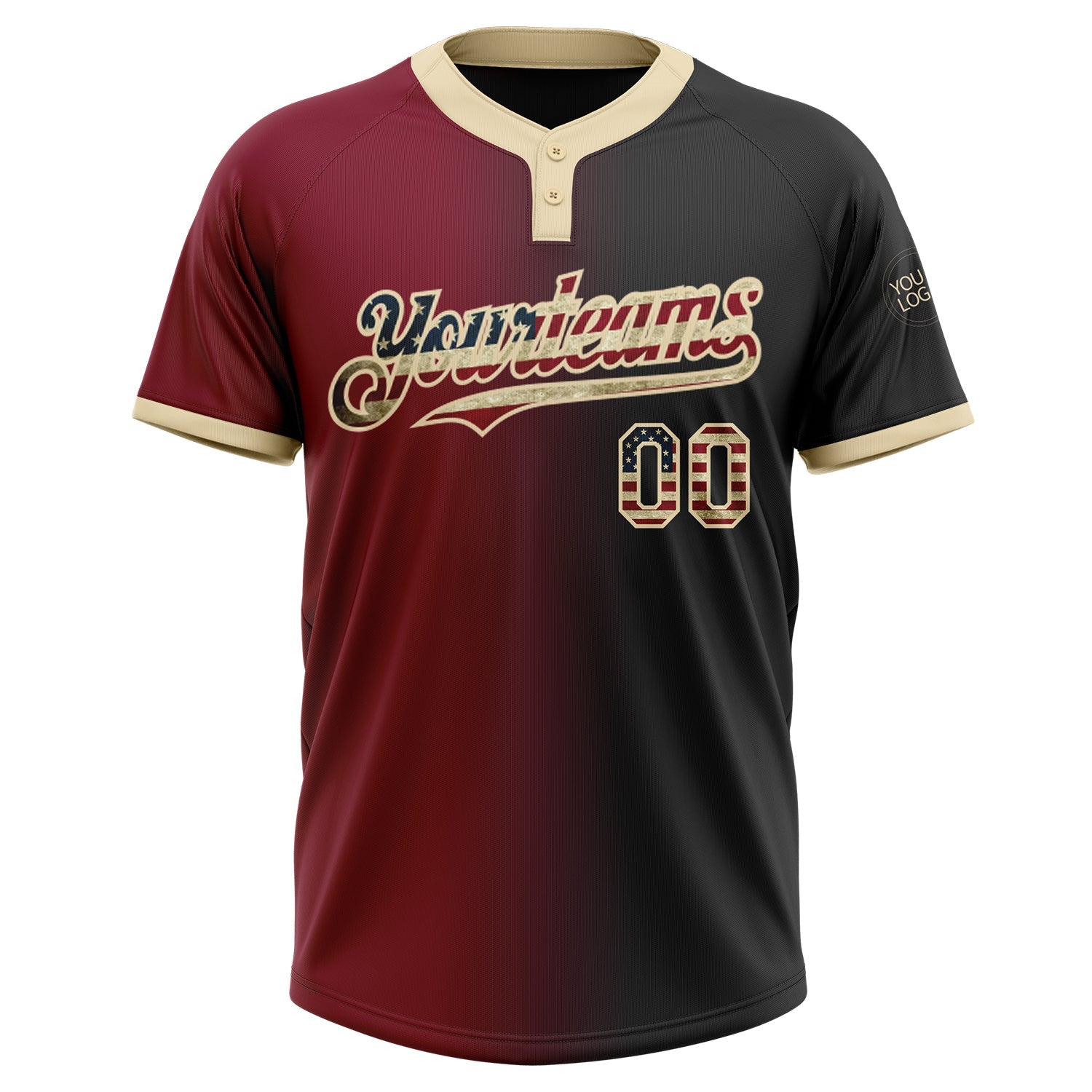 Custom Black Vintage USA Flag Crimson-City Cream Gradient Fashion Two-Button Unisex Softball Jersey view 2