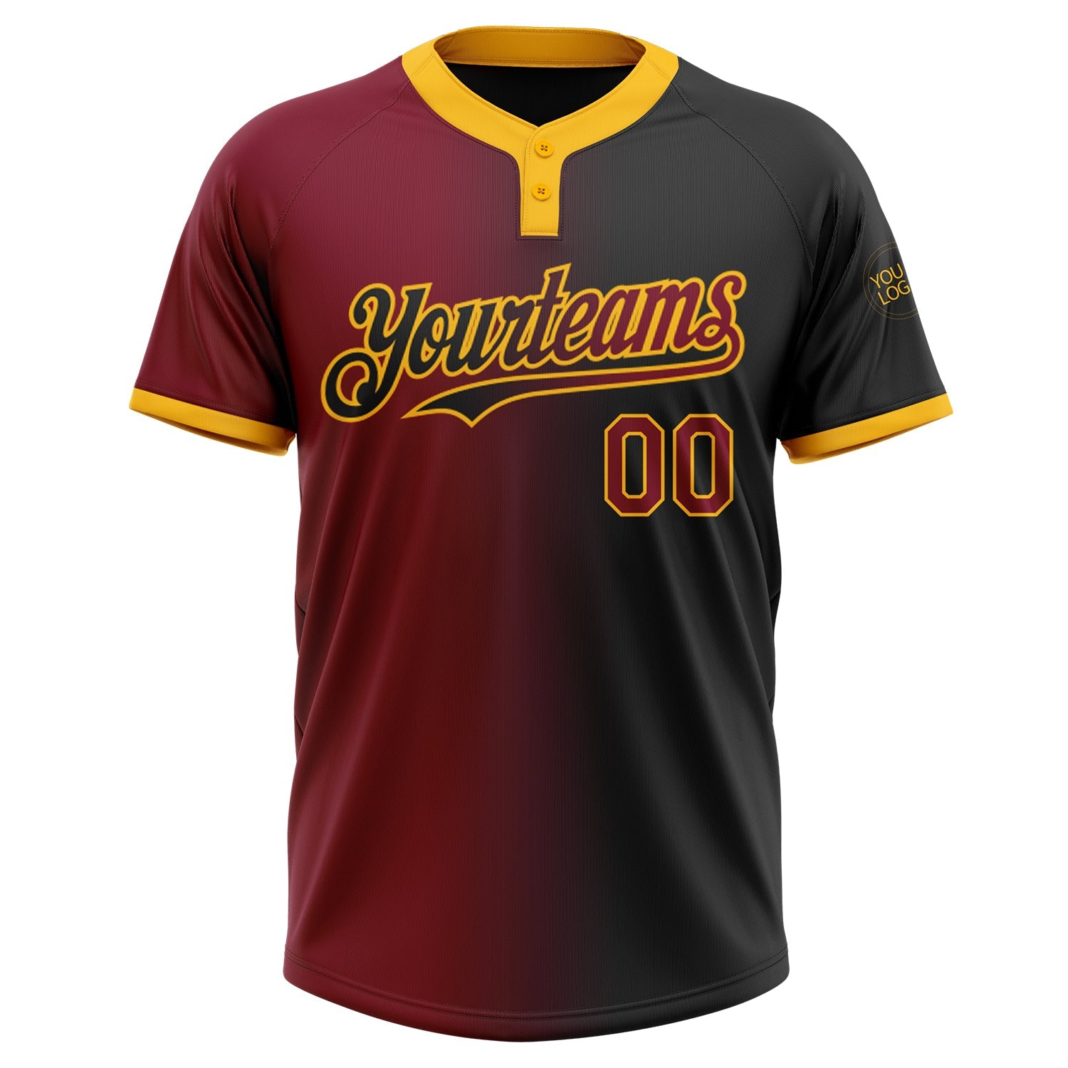 Custom Black Crimson-Gold Gradient Fashion Two-Button Unisex Softball Jersey view 2
