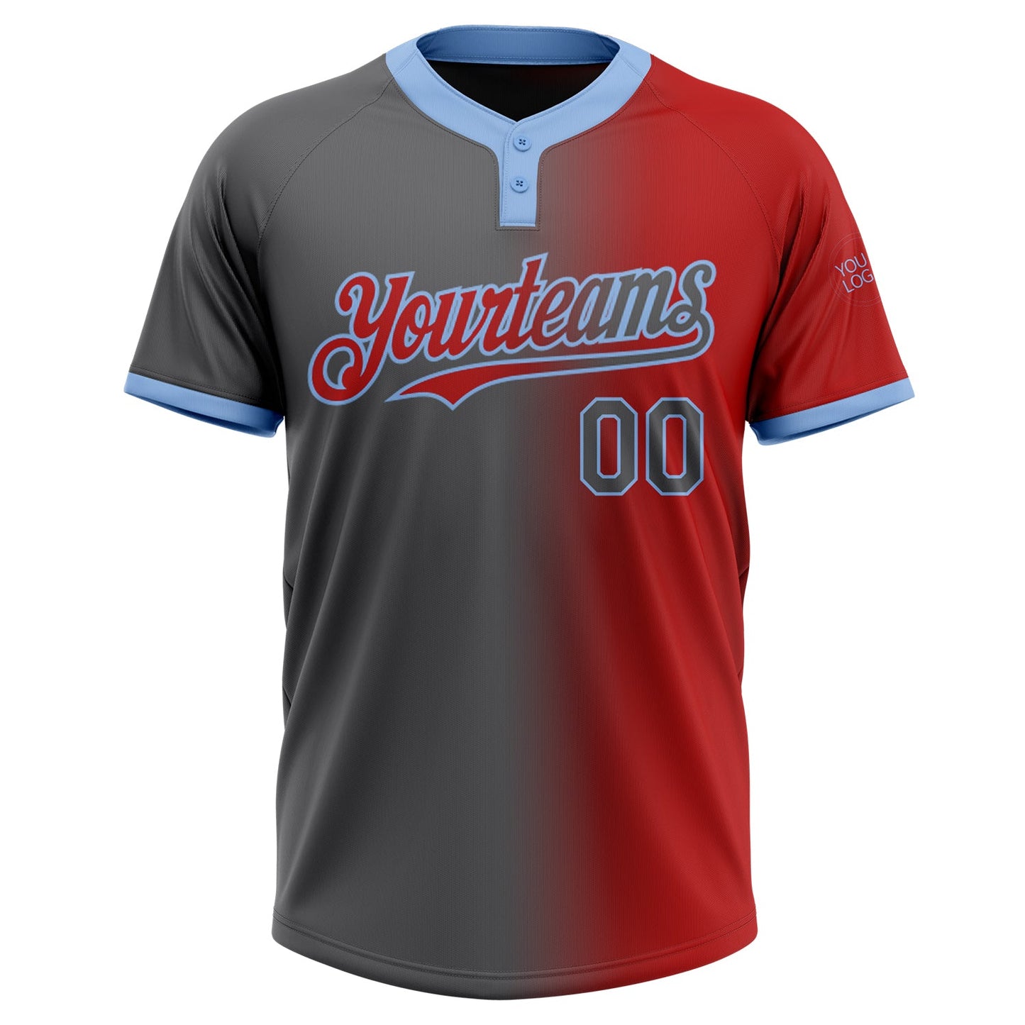 Custom Red Steel Gray-Light Blue Gradient Fashion Two-Button Unisex Softball Jersey view 2