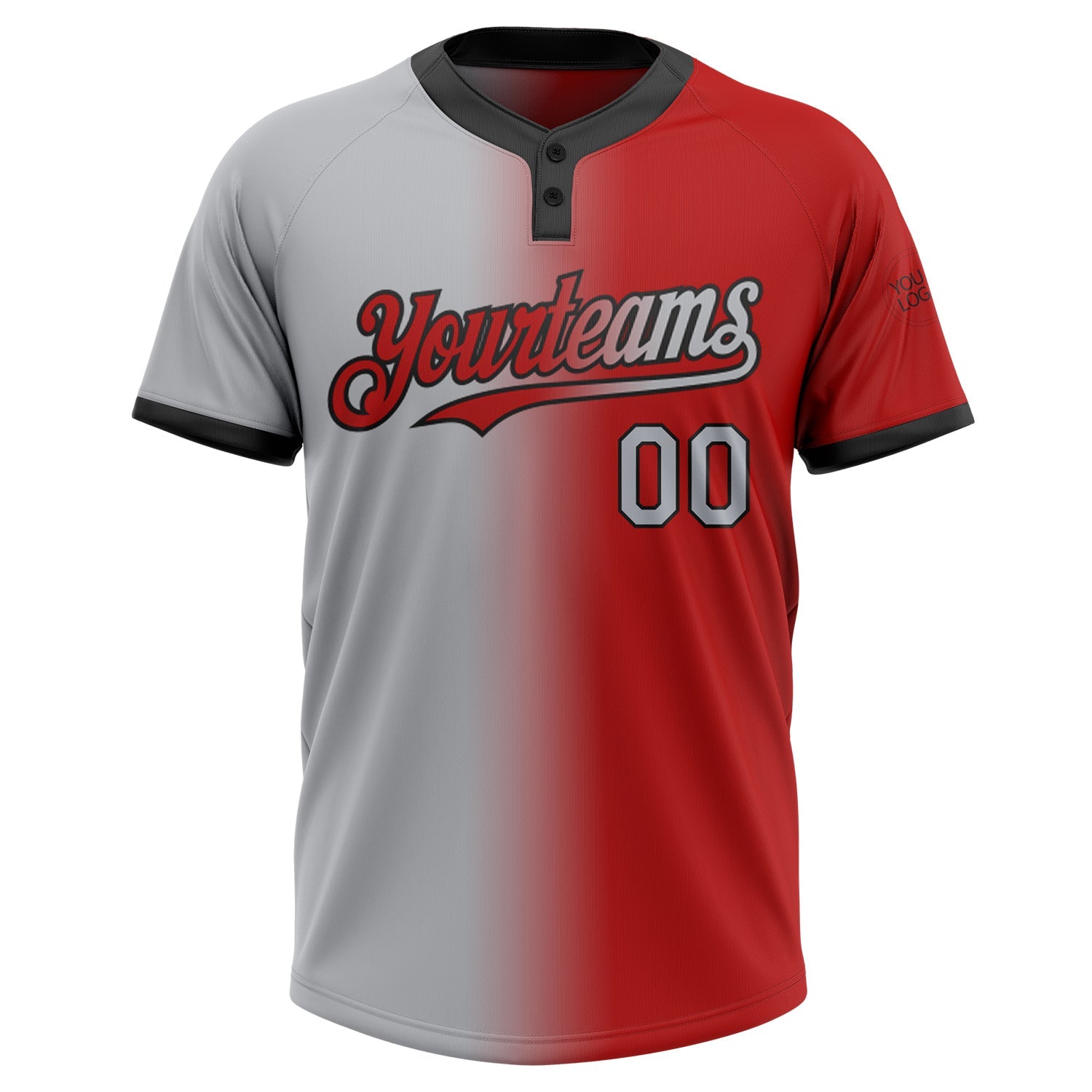 Custom Red Gray-Black Gradient Fashion Two-Button Unisex Softball Jersey view 2