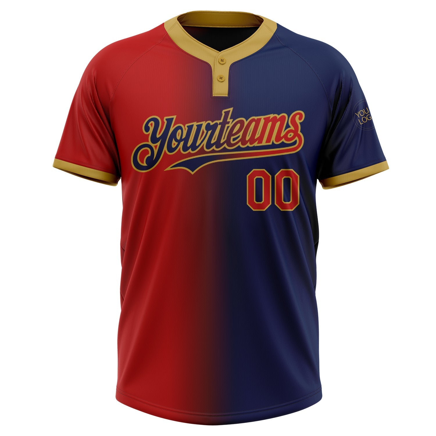 Custom Navy Red-Old Gold Gradient Fashion Two-Button Unisex Softball Jersey view 2