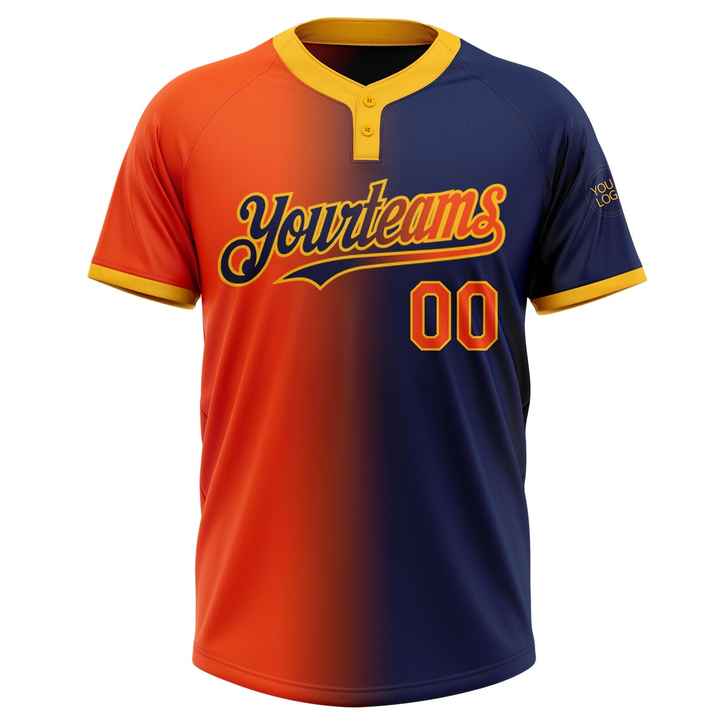 Custom Navy Orange-Gold Gradient Fashion Two-Button Unisex Softball Jersey view 2