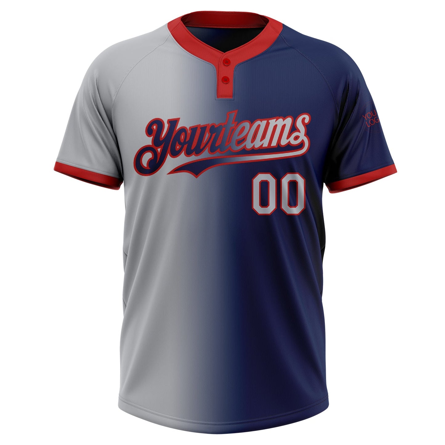 Custom Navy Gray-Red Gradient Fashion Two-Button Unisex Softball Jersey view 2