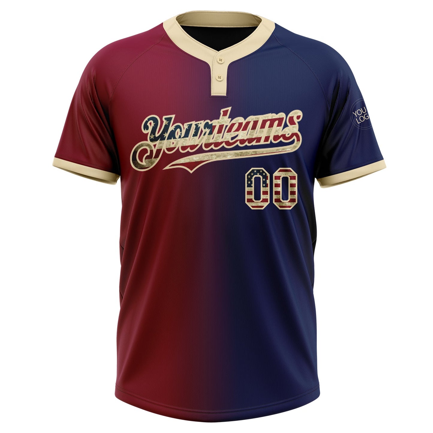 Custom Navy Vintage USA Flag Maroon-City Cream Gradient Fashion Two-Button Unisex Softball Jersey view 2